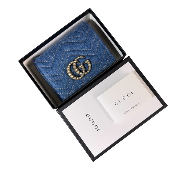 Gucci Handbags - NWT Gucci Denim Pearl GG Marmont Wallet